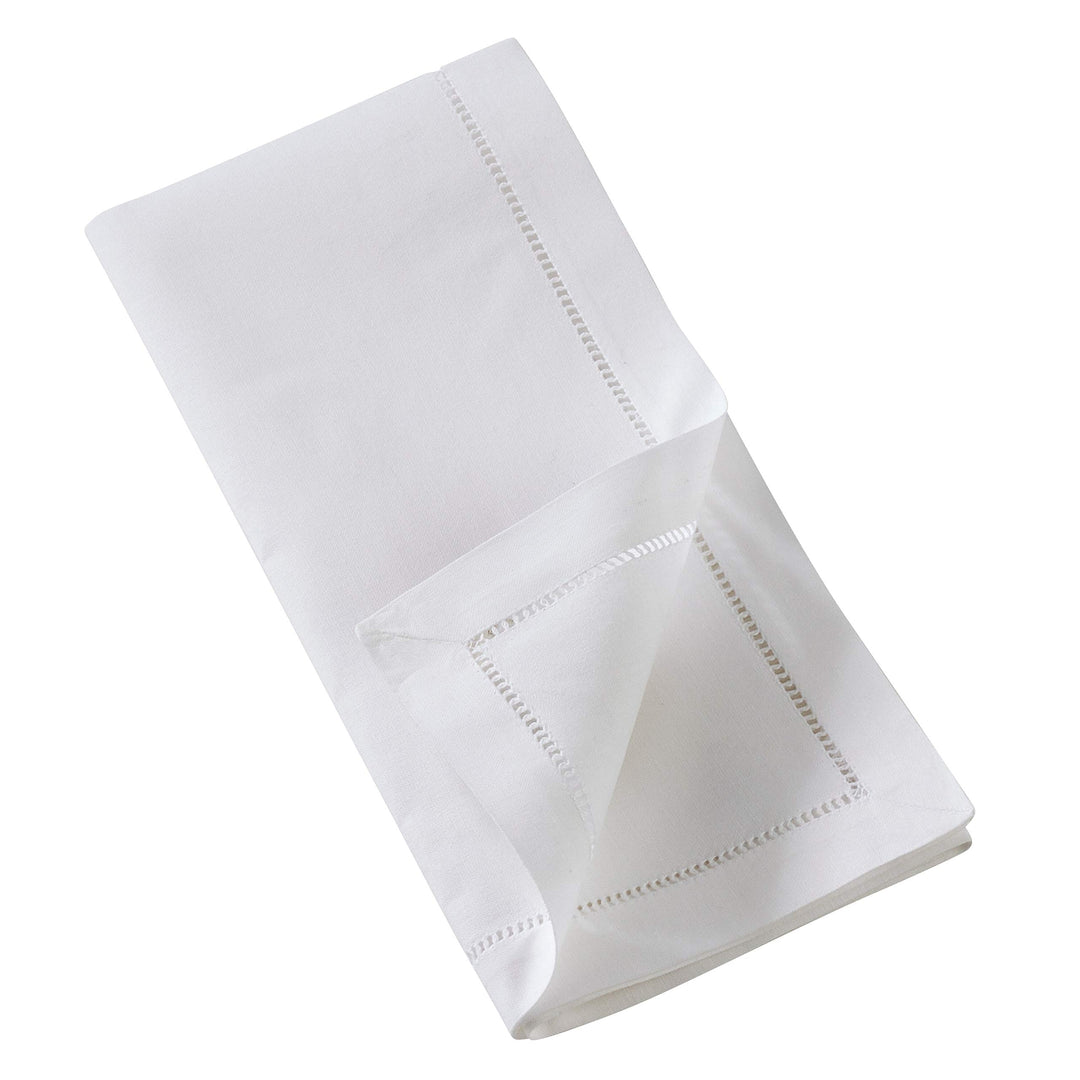 Table Napkins with Hemstitch Border and Lavender roidery (Set of 6) White - Diamond Home USA