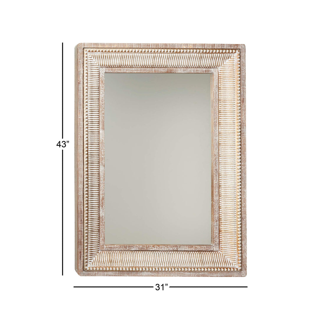 Farmhouse Style Large Rectangular Whitewashed Wood and Gold Metal Wall Mirror - Diamond Home USA