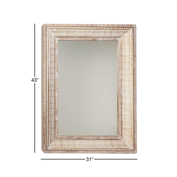 Farmhouse Style Large Rectangular Whitewashed Wood and Gold Metal Wall Mirror - Diamond Home USA