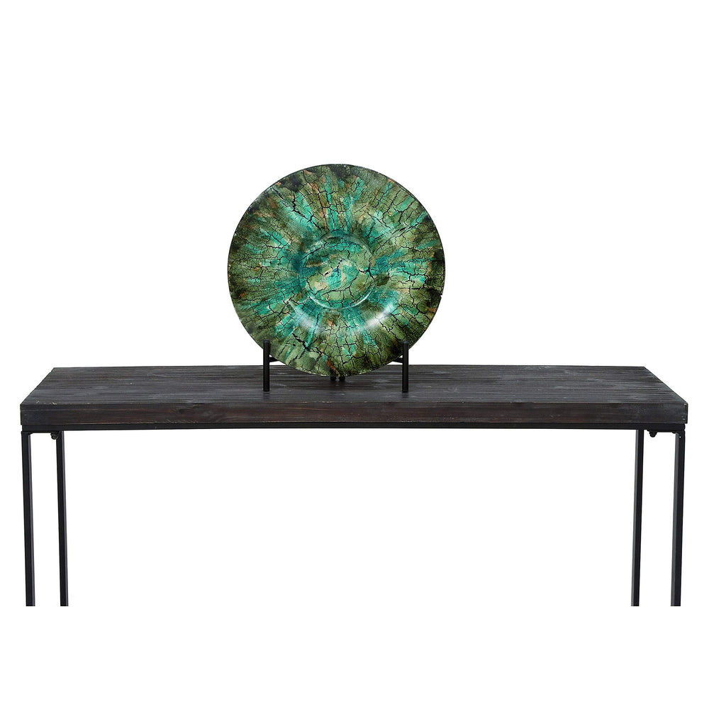 Shades Of Green Glass Decorative Charger Plate And Stand Casual Traditional - Diamond Home USA