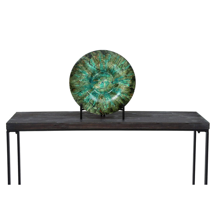 Shades Of Green Glass Decorative Charger Plate And Stand Casual Traditional - Diamond Home USA