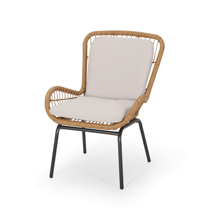 GDFStudio Outdoor Wicker Club Chair with Cushions (Set of 2) Light Brown and - Diamond Home USA