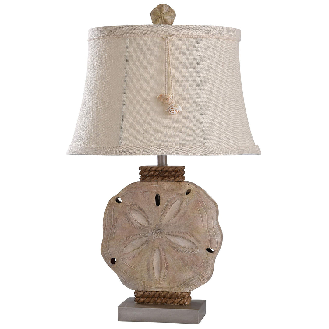Large Sand Dollar and Rope Table Lamp with Shell Tassel Beige Brown