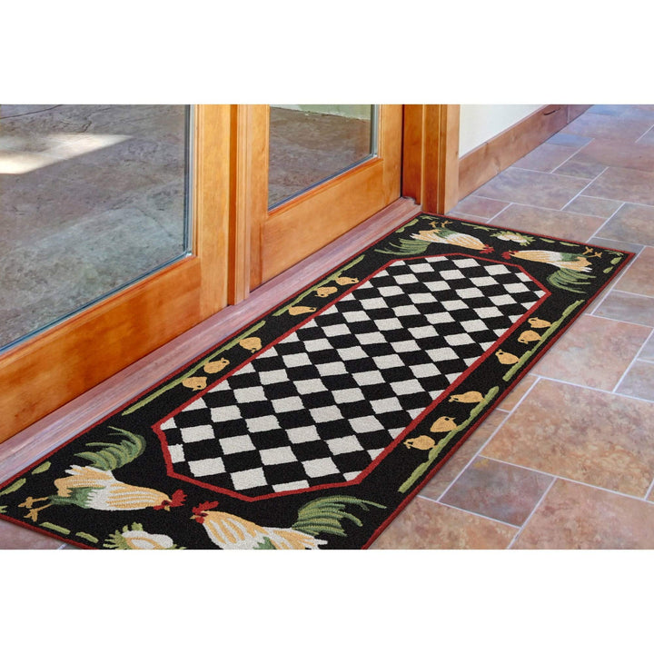Frontporch Rooster Indoor/Outdoor Rug Black 24"x60" Novelty Rectangle - Diamond Home USA