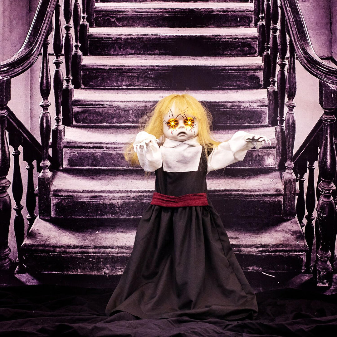 Haunted Hill Farm Scary Haunted Doll Prop with Touch Activated Lights and - Diamond Home USA