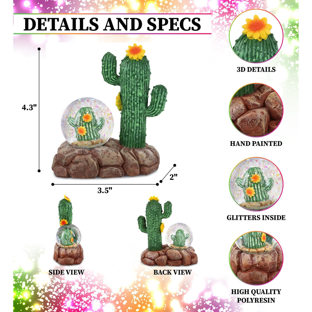 Cactus Snow Globe Figurine with Sparkling Glitter 45mm 3.5â€³lx2â€³wx4.3â€³h - Diamond Home USA