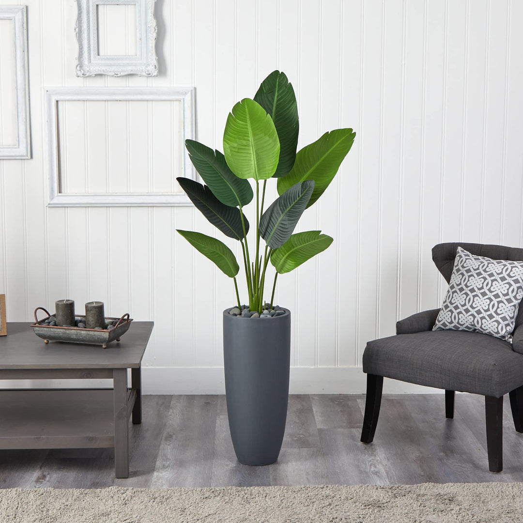 Nearly Natural 5.5’ Traveler's Palm Tree in Gray Planter Artificial Plant 22" - Diamond Home USA