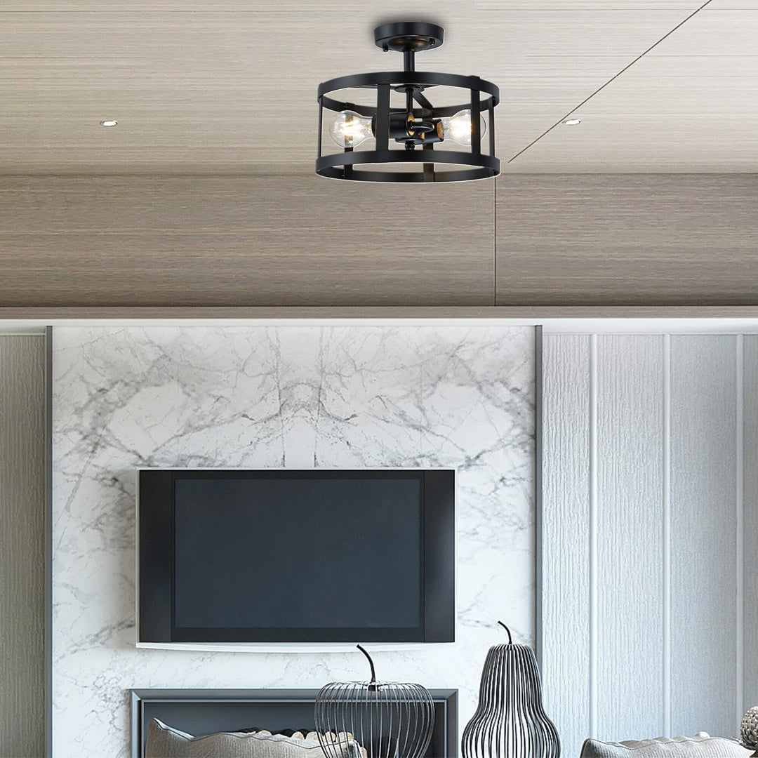 Black Metal 2-Light Semi-flushmount Ceiling Lamp Mid-Century Modern Contemporary - Diamond Home USA