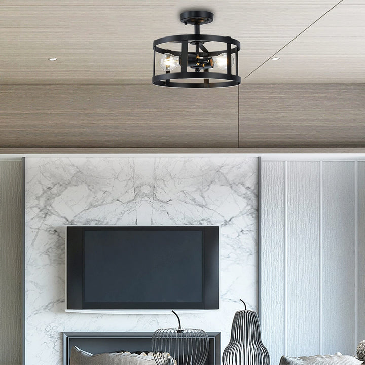 Black Metal 2-Light Semi-flushmount Ceiling Lamp Mid-Century Modern Contemporary - Diamond Home USA