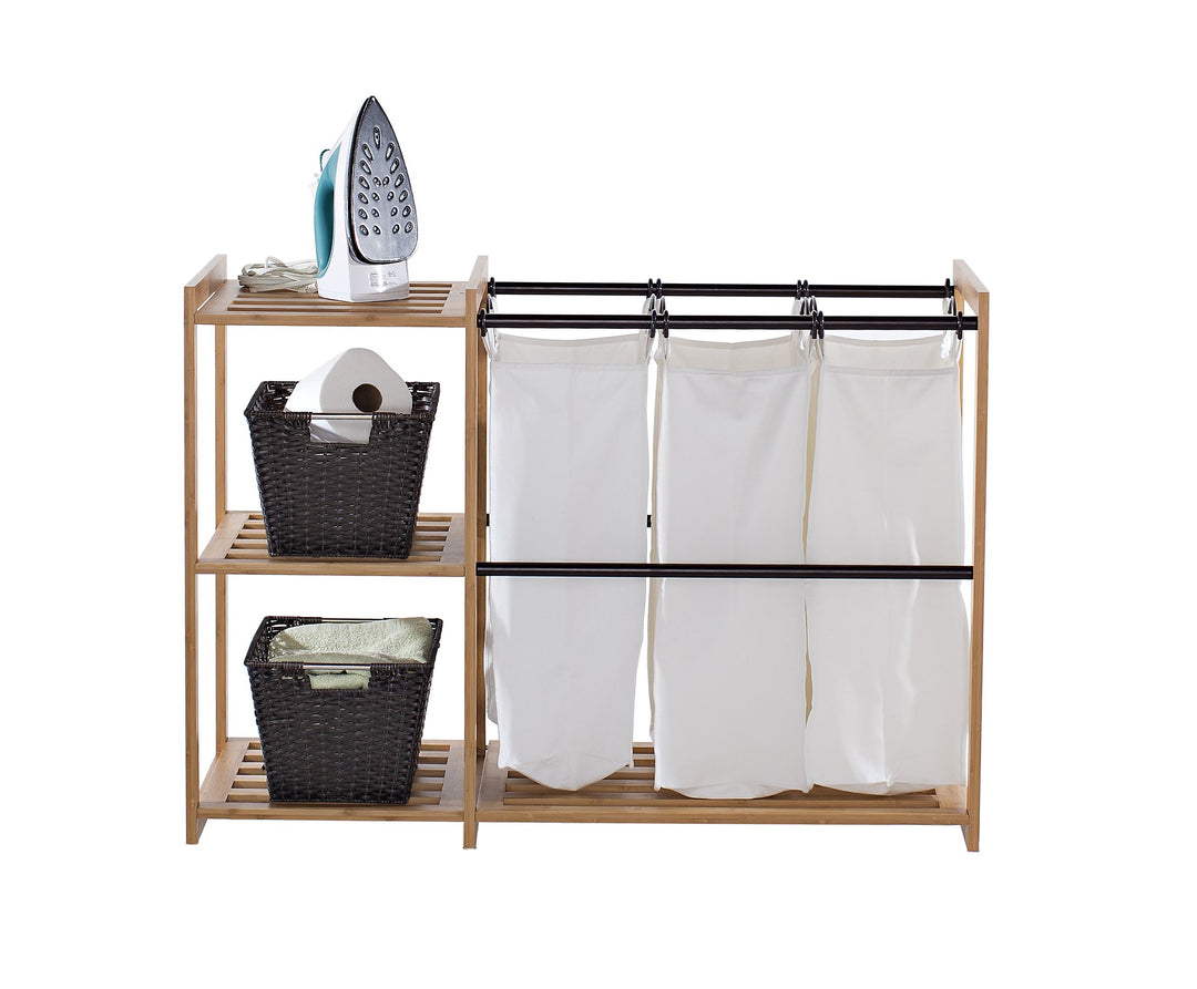 TRINITY EcoStorage 3-Bag Bamboo Laundry Station Laundry-Room Organization and - Diamond Home USA