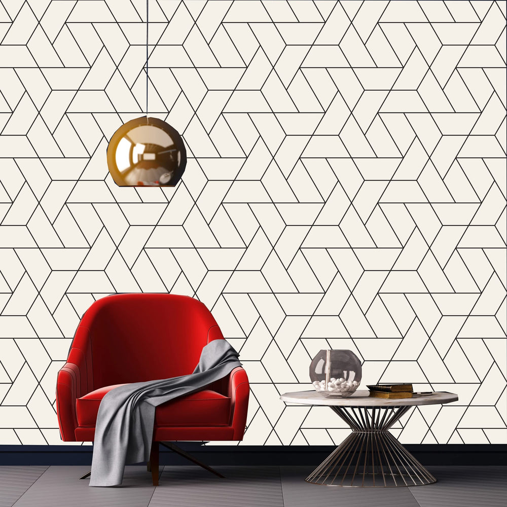 Geometrical Removable Wallpaper 10'ft H X 24''inch W Cream Geometric Modern - Diamond Home USA