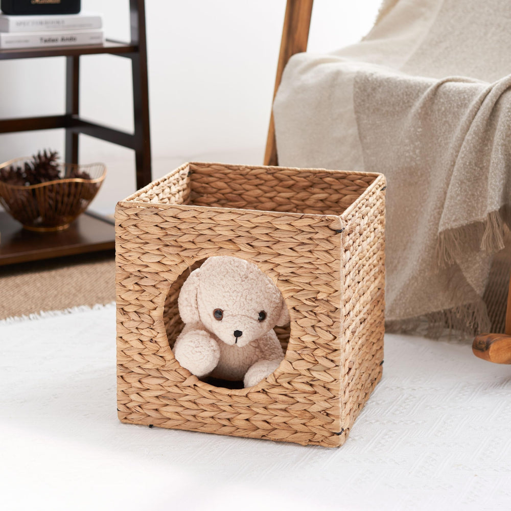 Water Folding Woven Wicker Square Cat Bed Cave 13" X Brown Cotton Spot Clean - Diamond Home USA