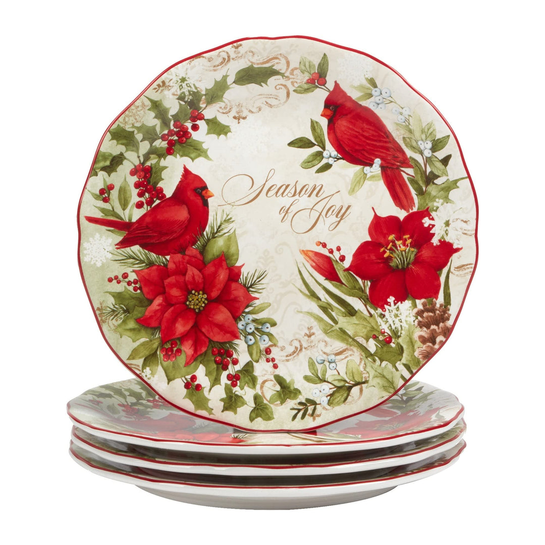 11" Dinner lates Set Of 4 Green Multi Color Red Floral Casual Farmhouse Round