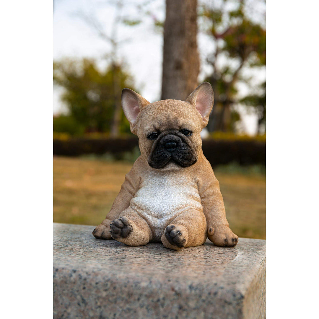 Sitting Sleepy French Bulldog Puppy Statue Brown Polyresin Medium