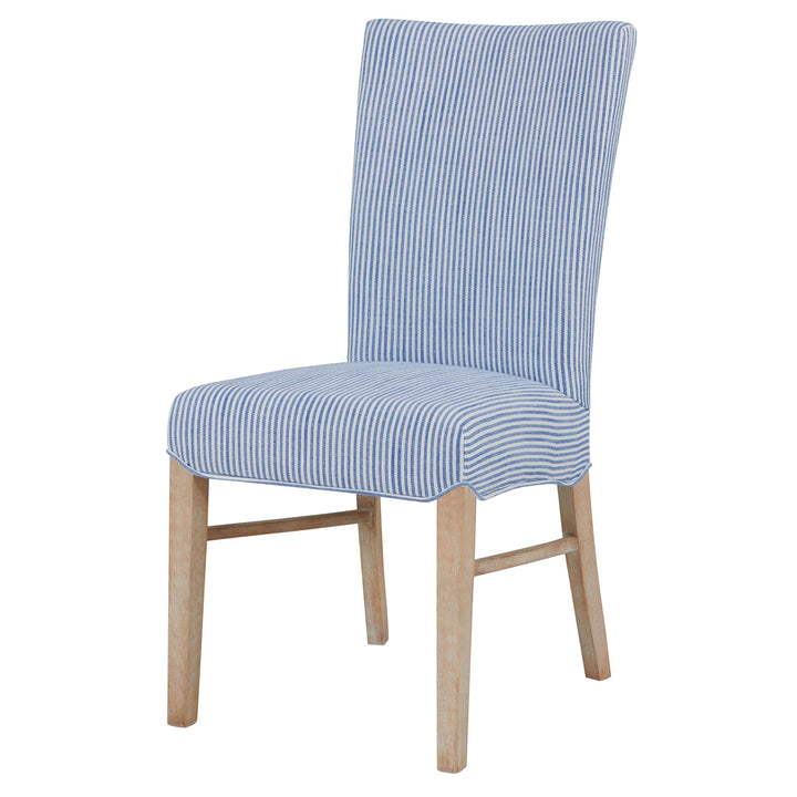 New Pacific Direct Milton Fabric Chair Natural Solid Wood Legs Blue Stripes