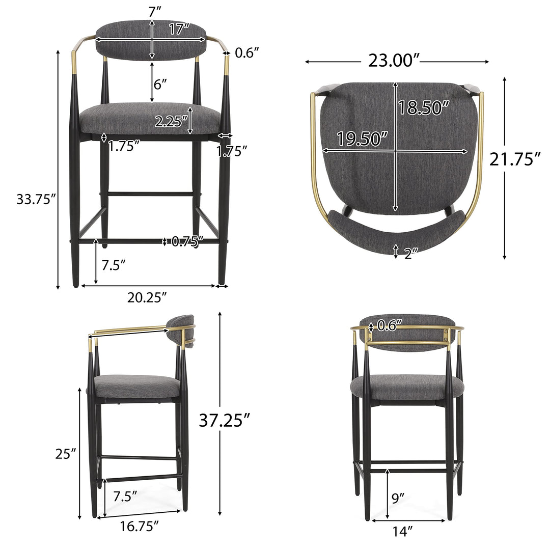 Christopher Knight Home Elmore 25 Inch Counter Stools - Charcoal/Black/Gold (Set - Diamond Home USA