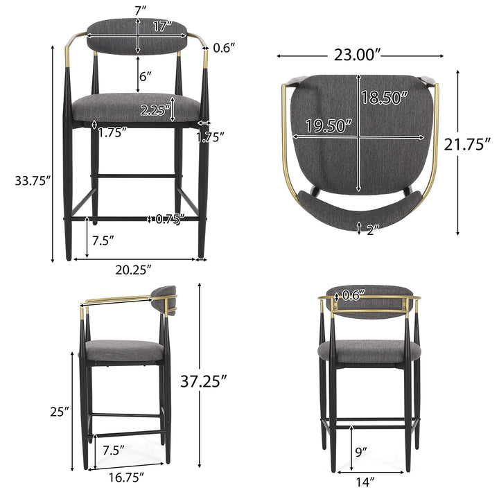 Christopher Knight Home Elmore 25 Inch Counter Stools - Charcoal/Black/Gold (Set - Diamond Home USA