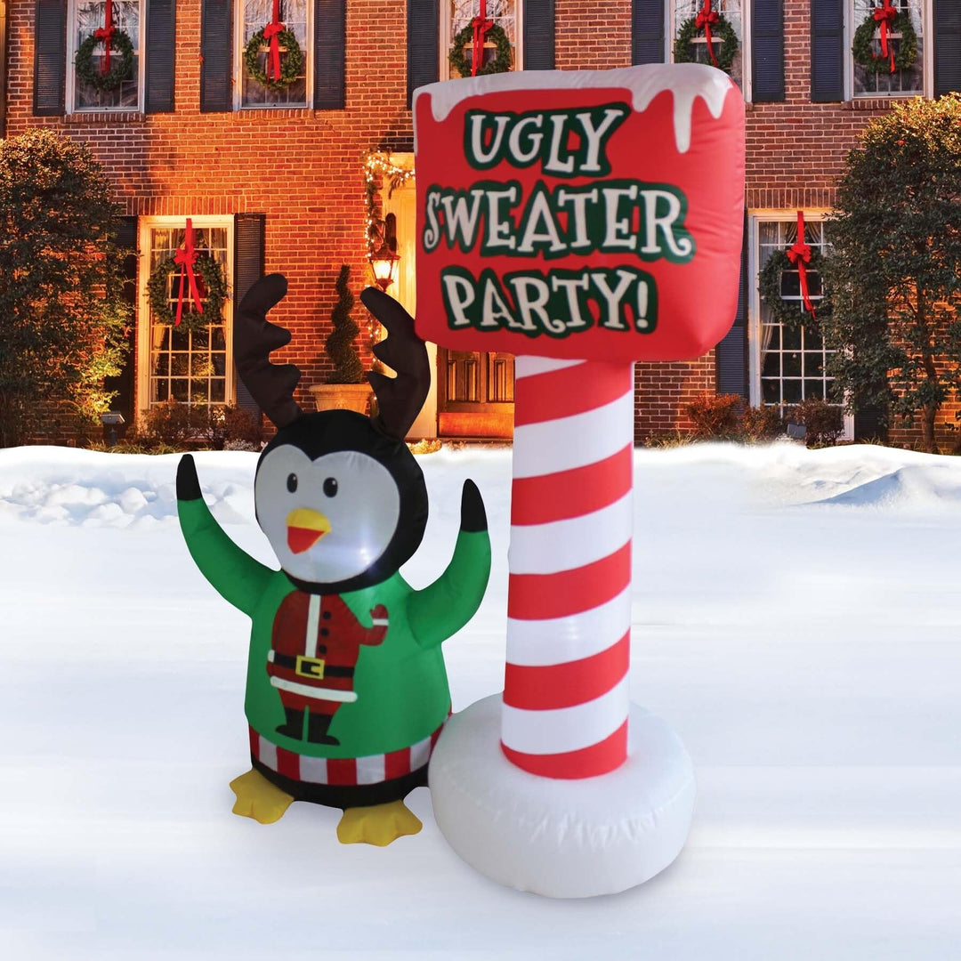 A Holiday 5ft Tall Ugly Sweater Party Penguin 5 Ft Multi Color Inflatable