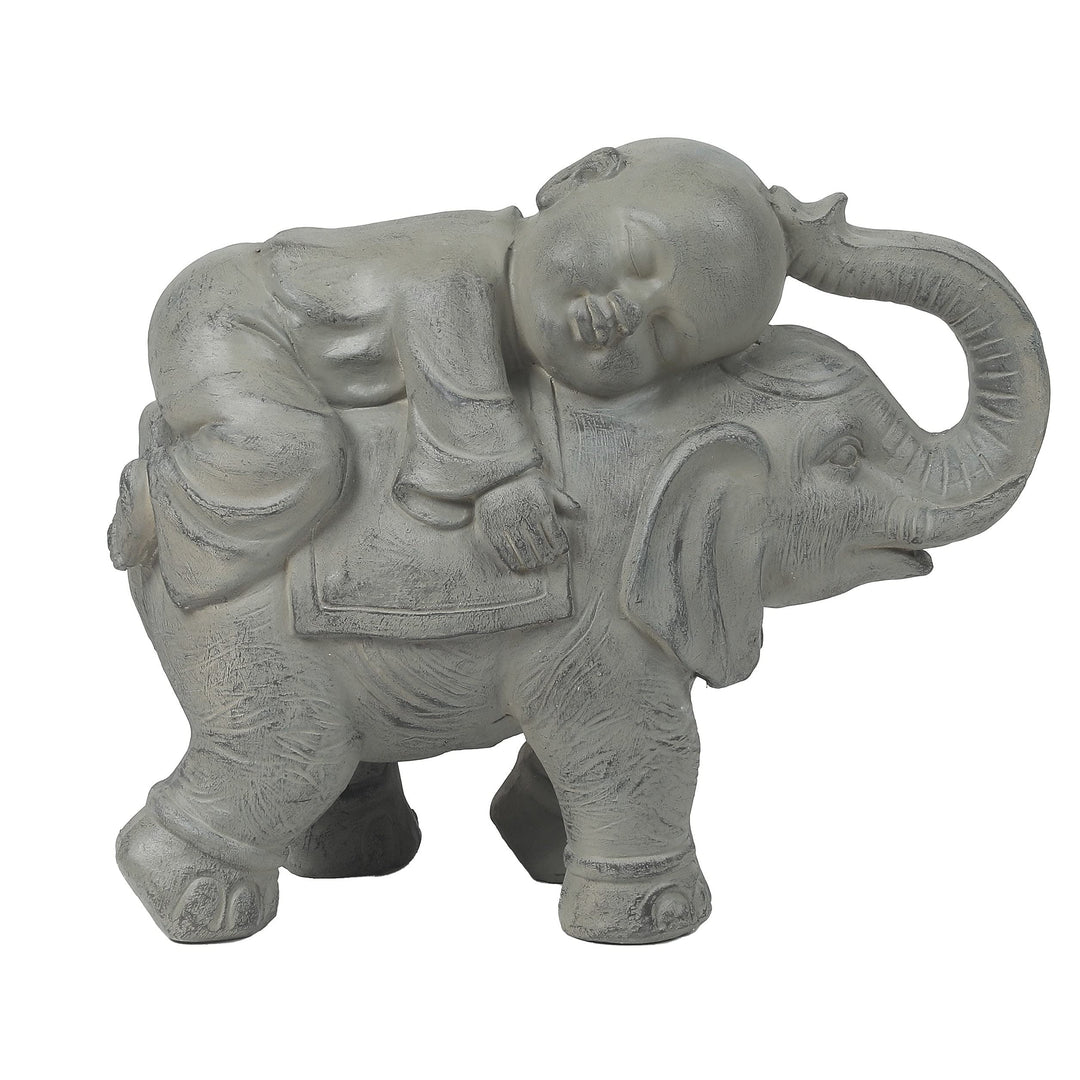 Gray Mgo Monk and Elephant Garden Statue Grey Oriental Magnesium Oxide Weathered - Diamond Home USA