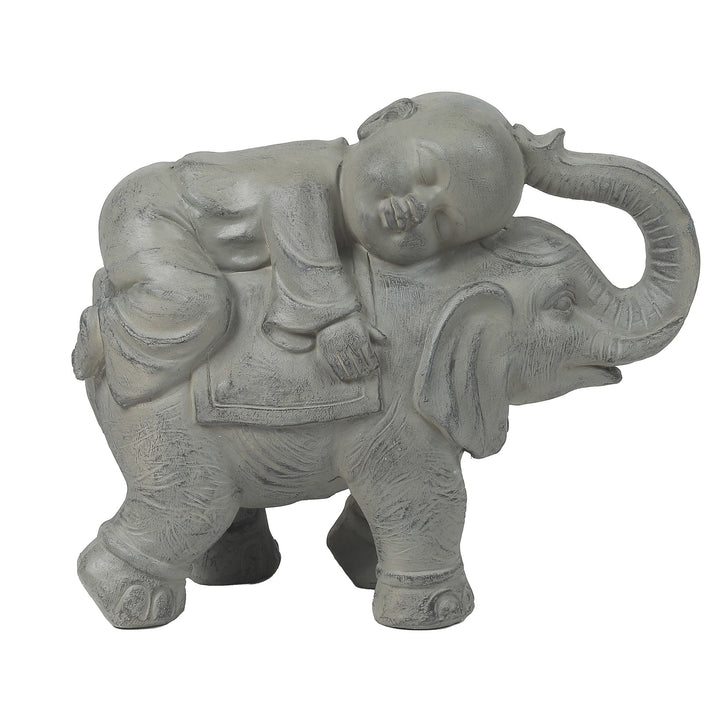 Gray Mgo Monk and Elephant Garden Statue Grey Oriental Magnesium Oxide Weathered - Diamond Home USA