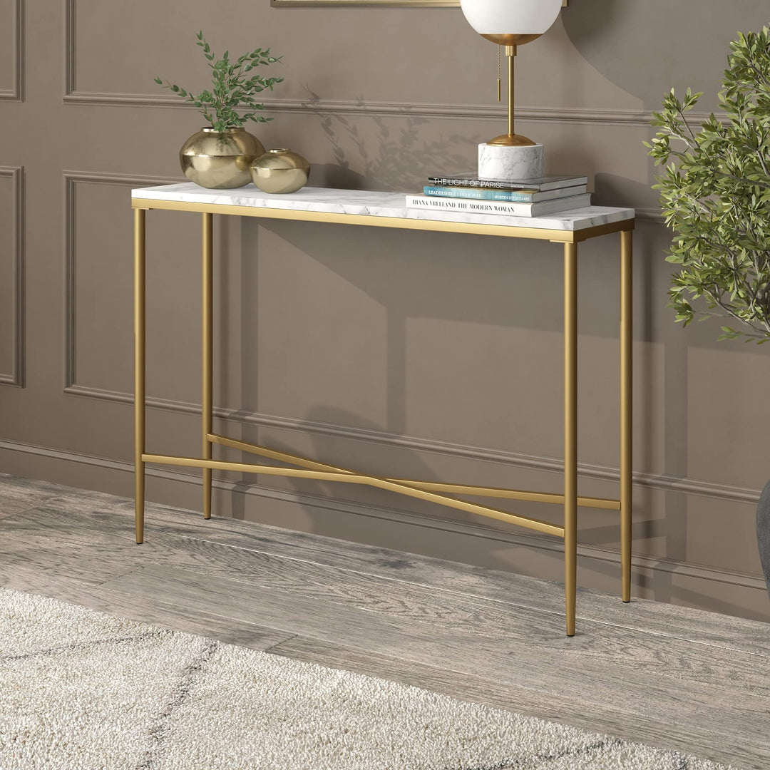 42" Wide Rectangular Console Table with Marble Top Gold Glam Mid-Century