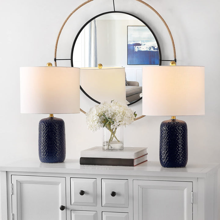 Lighting 22-inch eramic Led Table Lamp (Set of 2) 13" W X L 22" H Blue Modern