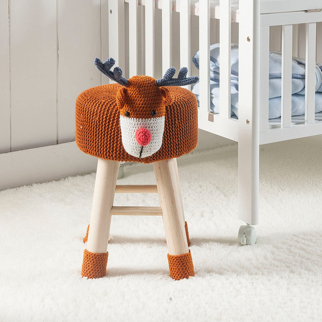 AC Pacific Woodland Deer Stool for Kids Animal Themed Wooden Ottoman Chair - Diamond Home USA
