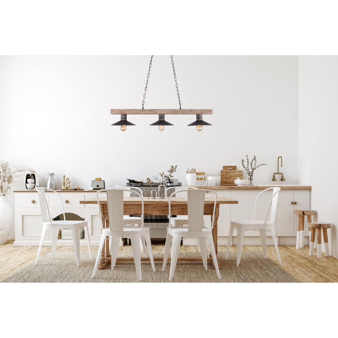 3-light Modern Farmhouse Vintage Kitchen Aged Natural Wood Island Chandelier 42"