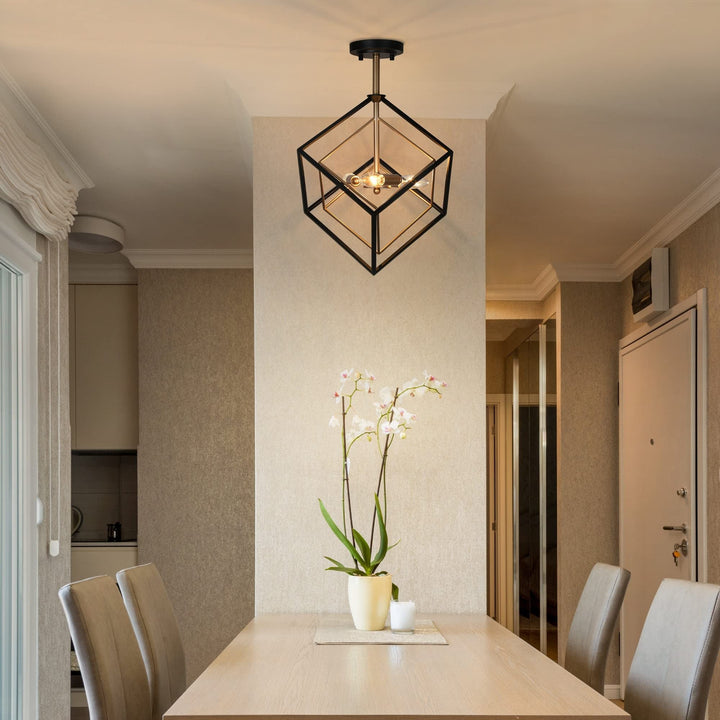 Modern Farmhouse 3-light Black Gold Semi-flush Mount Ceiling Lights Cube - Diamond Home USA