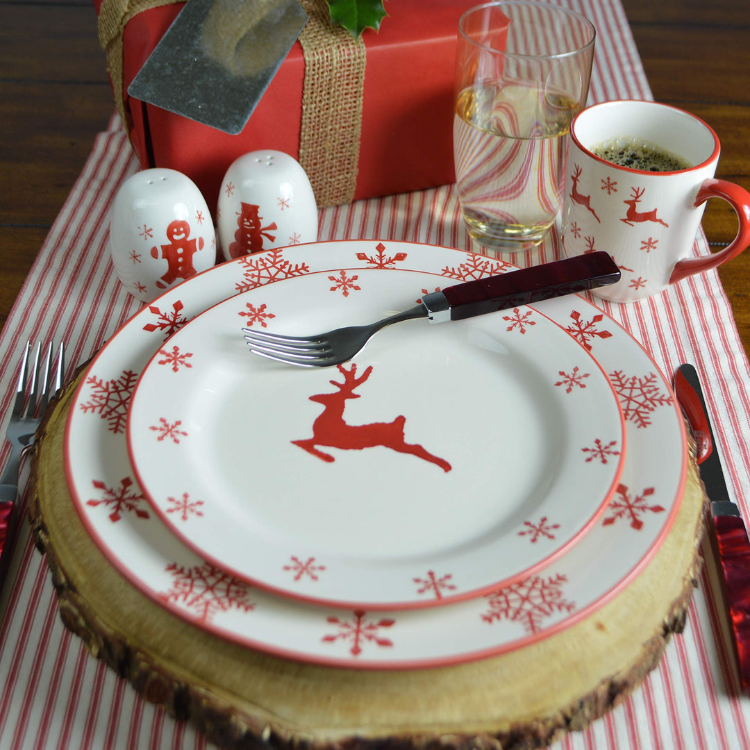 Euro Ceramica Winterfest Christmas Collection 16 Piece Set Red and White - Diamond Home USA