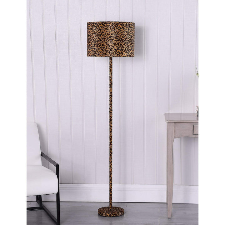 59 in. Suede Leopard Print Floor Lamp Gold Modern Contemporary