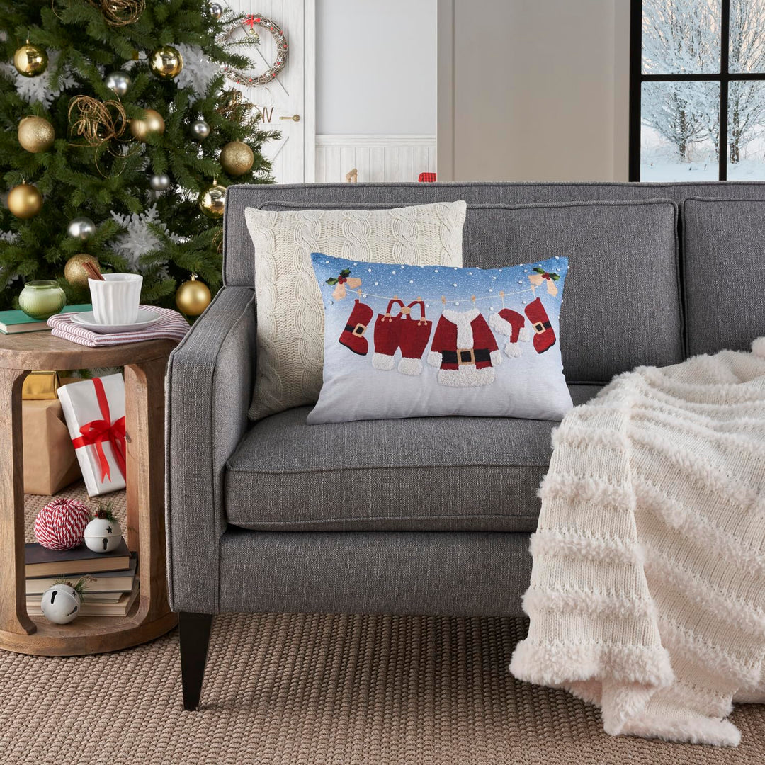 Mina Victory Holiday Santa Clothes On Lin Multicolor 14" x 20" Throw Pillow