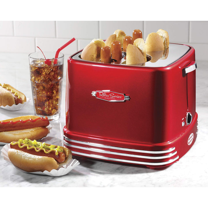 Red Retro Toaster Kitchen 4-Slot Hot Dogs And Buns Pop-Up Toaster Countertop - Diamond Home USA