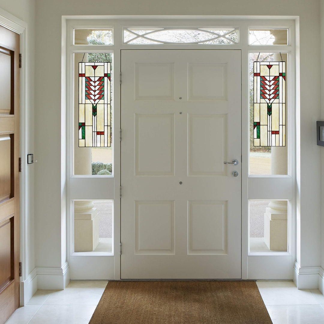Stained Glass Window Panel Ivory Mission Craftsman Traditional Rectangular - Diamond Home USA