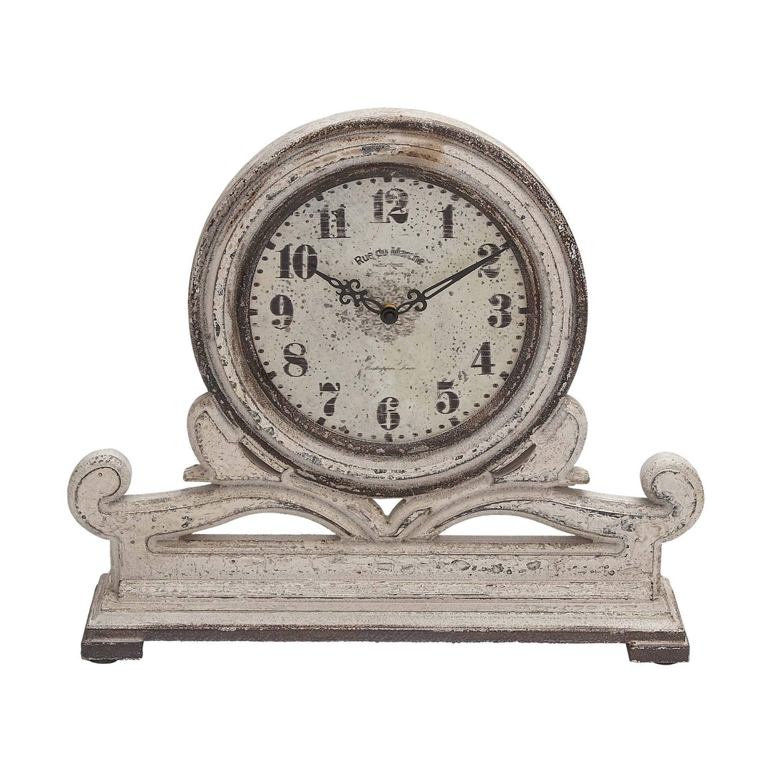 16"x15" Antique Mahogany Mantle Clock Indoor Use Grey Distressed White Finish - Diamond Home USA