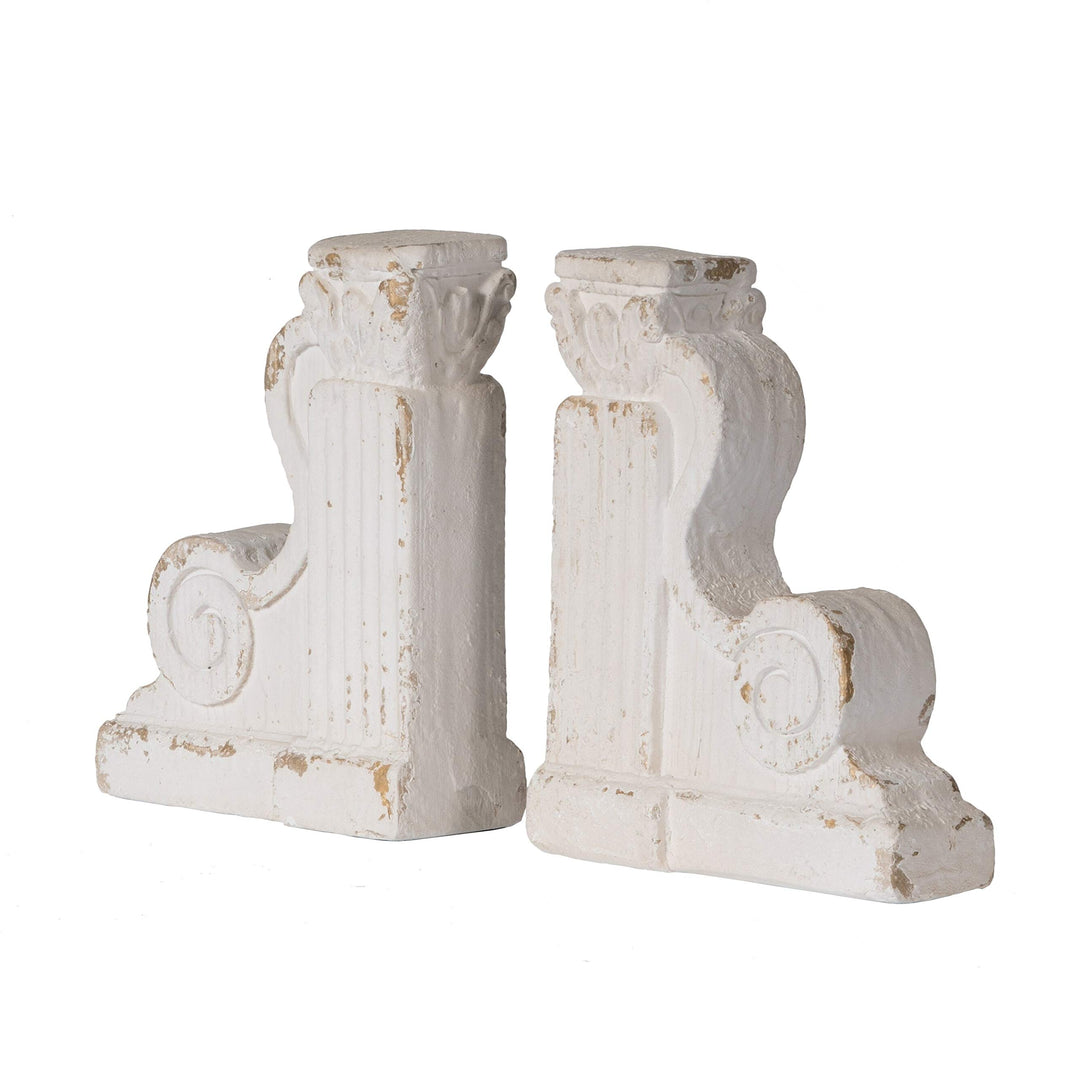 Distressed White Ornate Scrollwork Bookends (Set of 2) Modern Contemporary