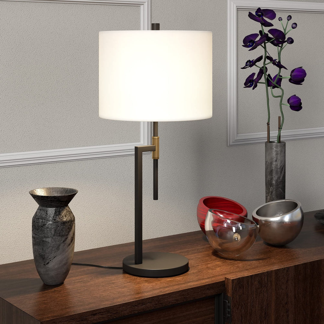 25" Tall Table Lamp with Fabric Shade Black Gold Mid-Century Modern Brass - Diamond Home USA