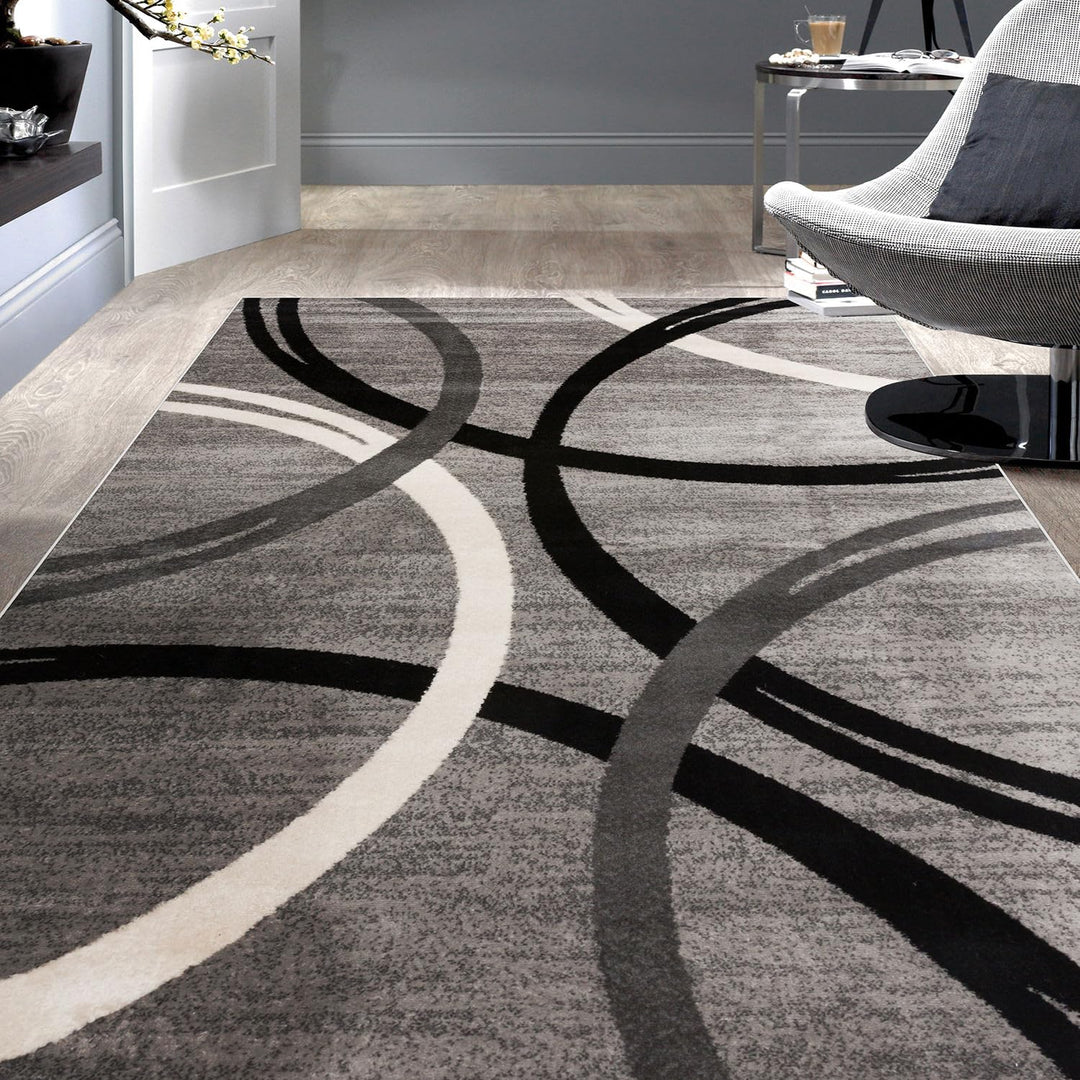 Rugshop Modern Wavy Circles Design Area Rug 3'3" x 5' Gray 3'3" x 5' - Gray