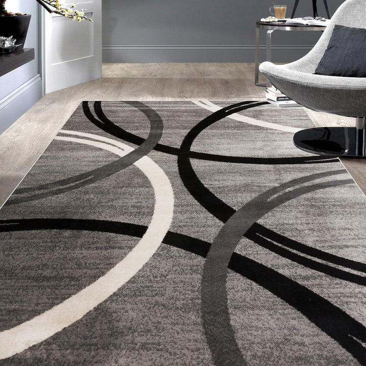 Rugshop Modern Wavy Circles Design Area Rug 3'3" x 5' Gray 3'3" x 5' - Gray
