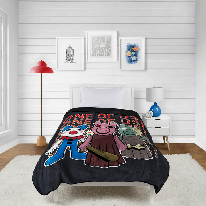 Piggy One of Us Silk Touch Throw 46x60 Black Novelty Casual Boys Licensed - Diamond Home USA