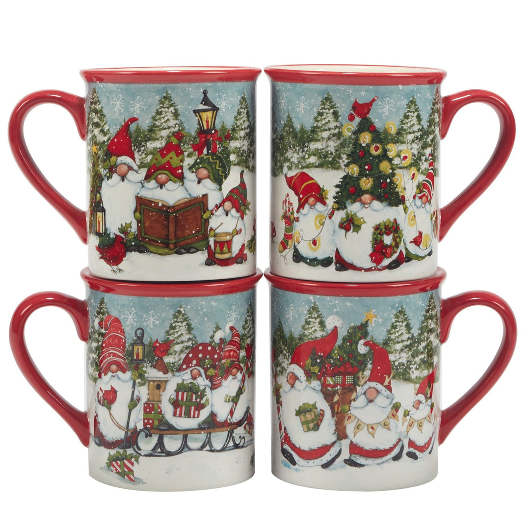 Christmas Gnomes 16 Piece Dinnerware Set Service for 4 Blue Multi Color Red - Diamond Home USA