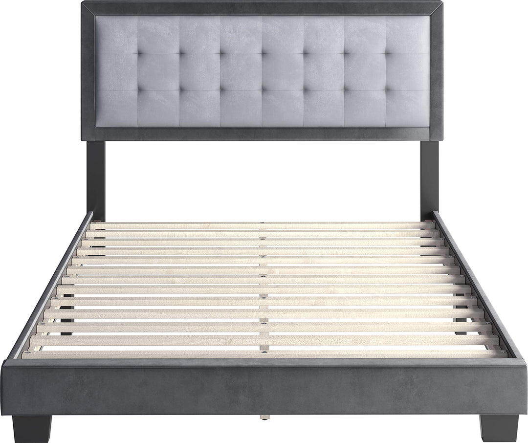 Boyd Sleep Pisa Upholstered Button Tufted Platform Bed Frame Mattress Foundation Grey - Queen - Diamond Home USA