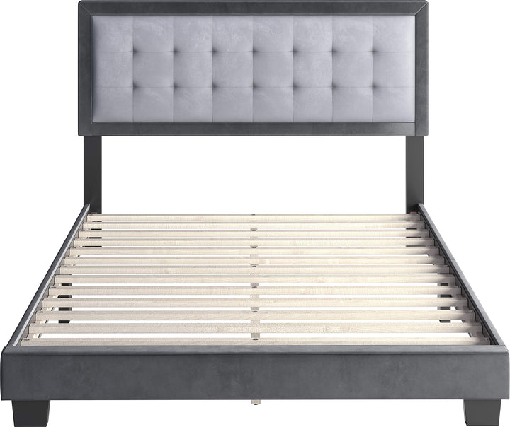 Boyd Sleep Pisa Upholstered Button Tufted Platform Bed Frame Mattress Foundation Grey - Queen - Diamond Home USA