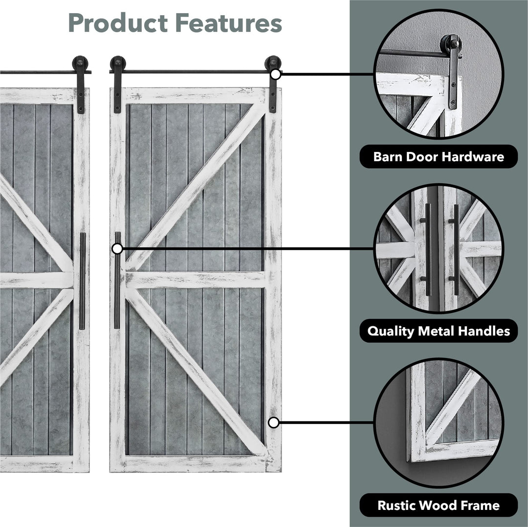 FirsTime & Co. White and Silver Carriage Barn Door Wall Plaque 2-Piece Set Large - Diamond Home USA