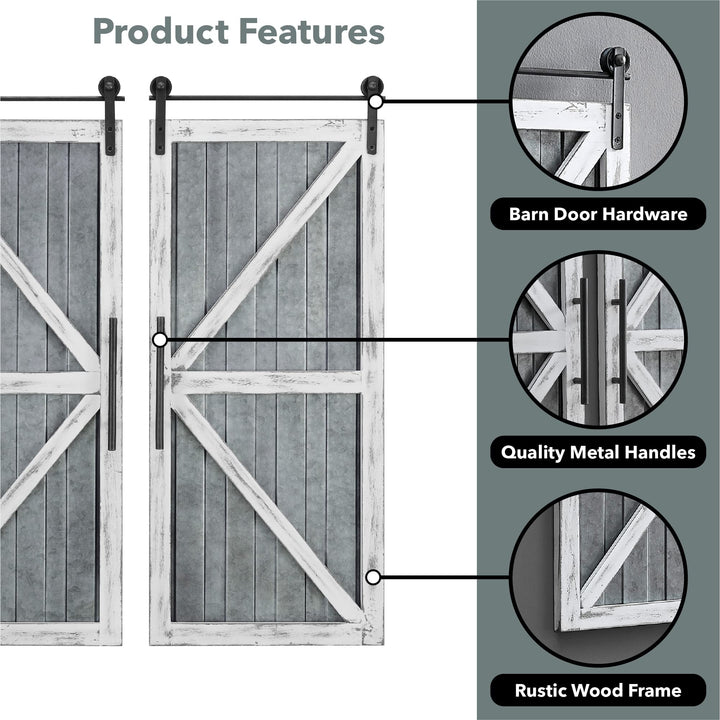 FirsTime & Co. White and Silver Carriage Barn Door Wall Plaque 2-Piece Set Large - Diamond Home USA