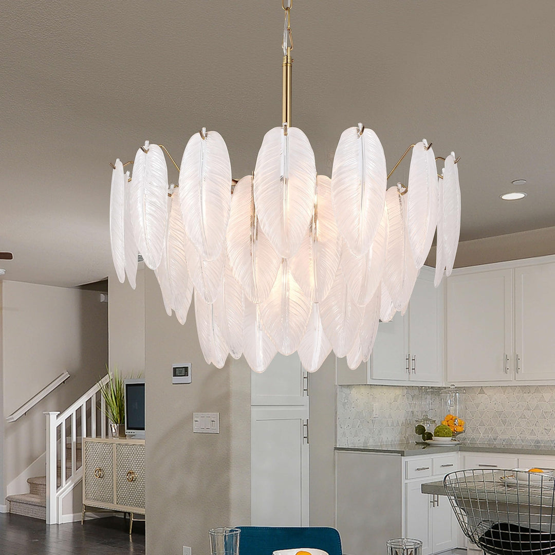 The Lighting Store Paula Brushed Shiny Brass 7-Light Glass Feather-Shaped - Diamond Home USA