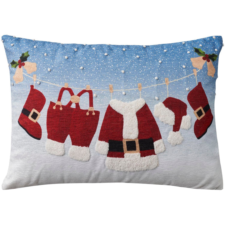 Mina Victory Holiday Santa Clothes On Lin Multicolor 14" x 20" Throw Pillow