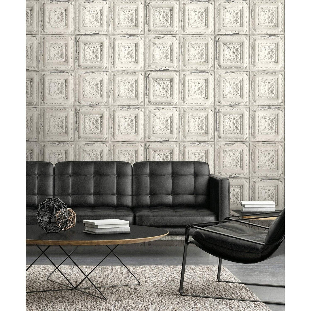 Distressed Tin Tile Peel and Stick Removable Wallpaper - 20.5 in. W X 18 Ft. L - Diamond Home USA