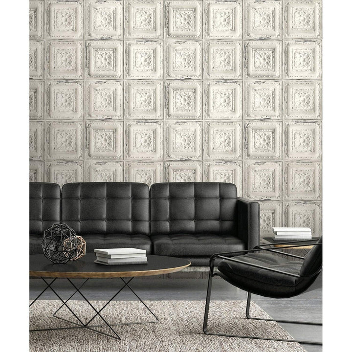 Distressed Tin Tile Peel and Stick Removable Wallpaper - 20.5 in. W X 18 Ft. L - Diamond Home USA