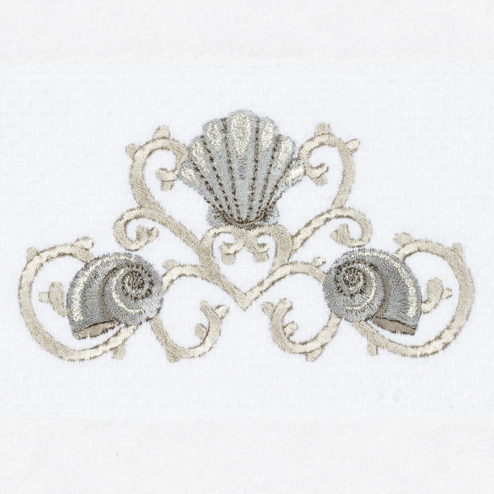 Turkish Cotton Shells Embroidered White 3-Piece Towel Set Novelty Terry Cloth - Diamond Home USA